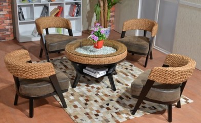 厂家批发住宅家具藤编桌椅组合客厅休闲真藤椅茶几五件套简约